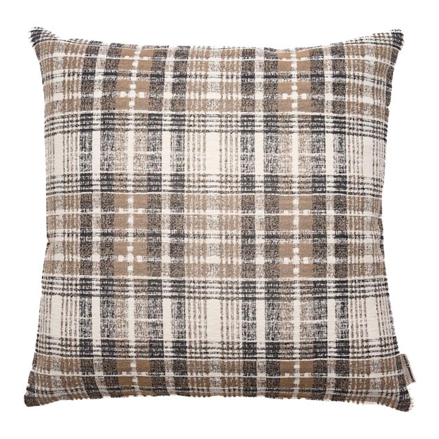 Winter Plaid Taupe Woven Cushion With Feather Filler - 42x42cm (17"x17") For Sale
