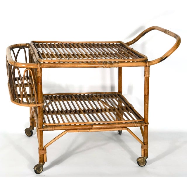 1950s Vintage Bamboo Bar Trolley, Italy, 1950s For Sale - Image 5 of 7