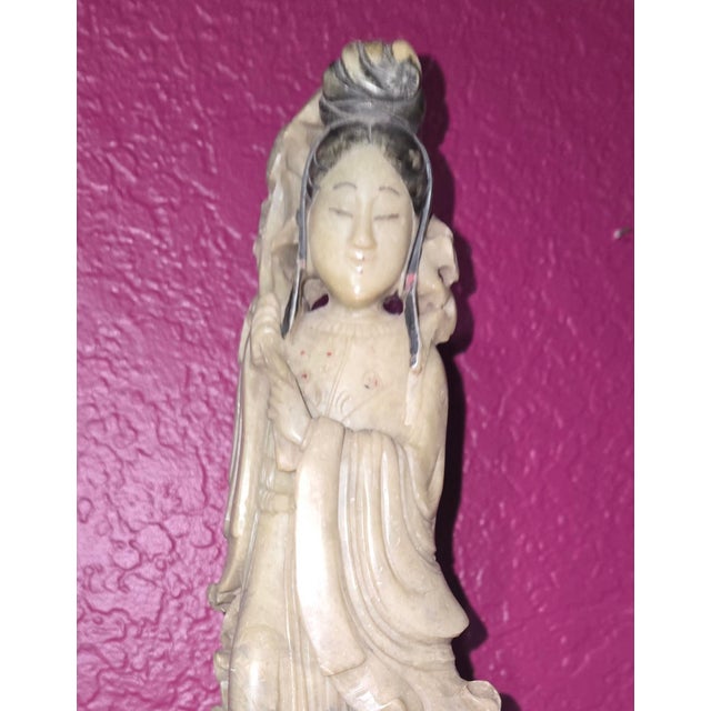 This is a vintage Chinese soapstone carving of Guanyin - the Goddess of compassion, is made from natural soapstone and...