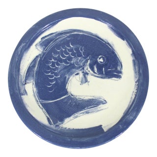 Vintage Hand Painted Fish Pottery Plate For Sale