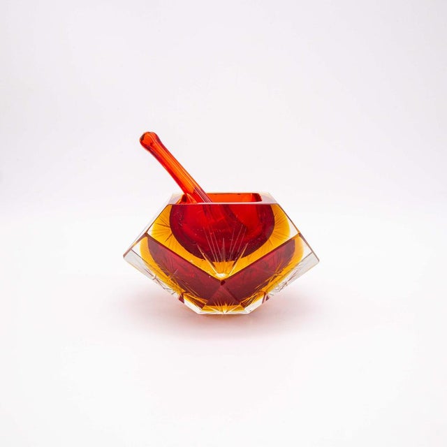 Red Yellow Sommerso Murano Glass Ashtray by Bucella Cristalli, 1950s For Sale - Image 6 of 8