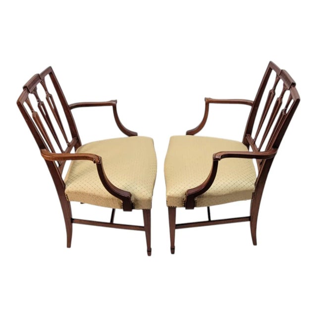 19th C English Hepplewhite Mahogany Armchairs Pair Dining or Side Chairs For Sale - Image 4 of 18