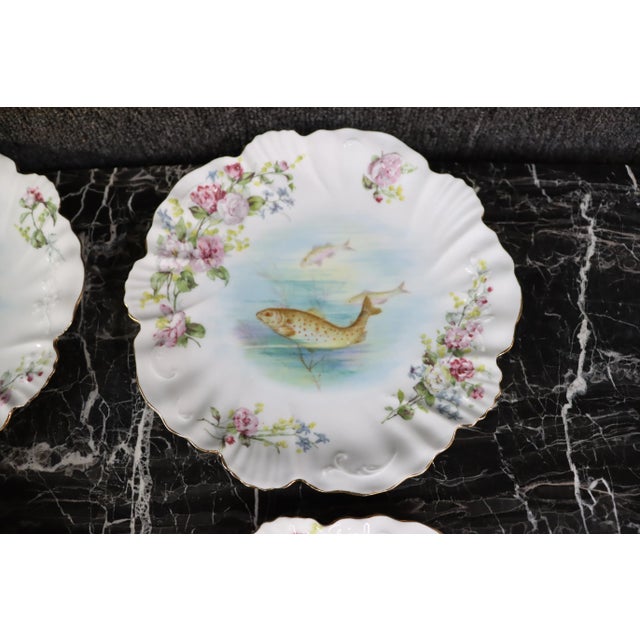 Pink Limoges Fish Decorated Plate Set/4 For Sale - Image 8 of 9