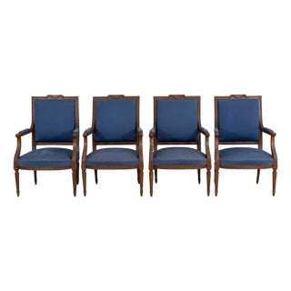 Mid 20th Century Set Of Four Louis XVI Style Armchairs In Natural Wood For Sale