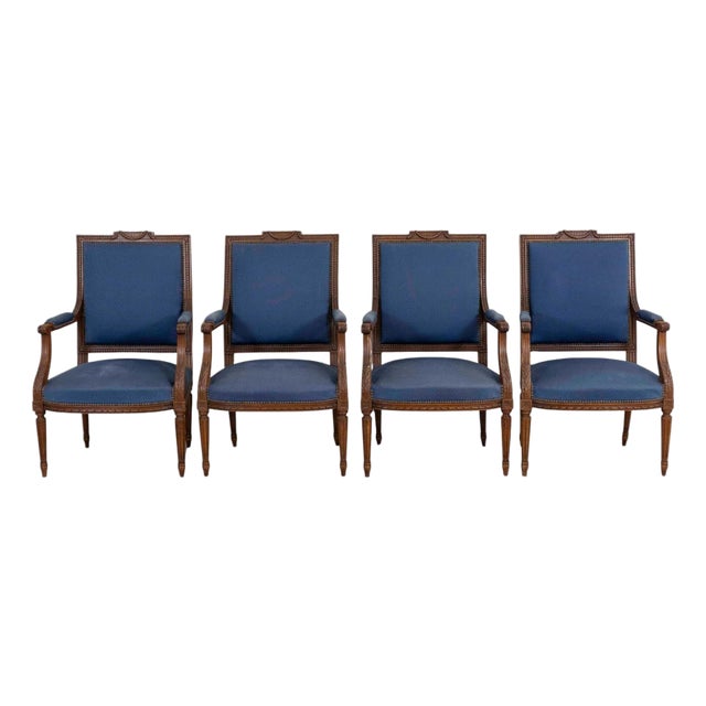 Mid 20th Century Set Of Four Louis XVI Style Armchairs In Natural Wood For Sale