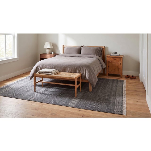 8x10 Gray Hand-Knotted Wool Viscose Striated Texture Solid Open Field Carpet Rug For Sale - Image 11 of 13