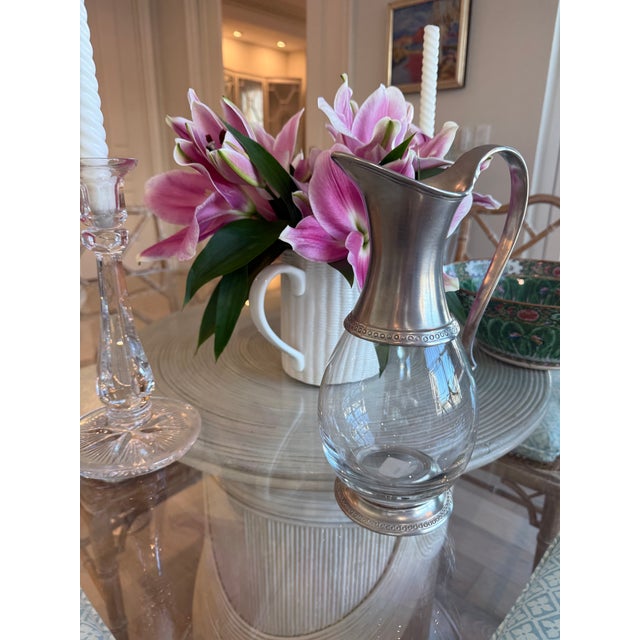 Traditional Italian Pewter & Glass Water Pitcher With Sculptural Handle For Sale - Image 3 of 8