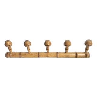 Antique French Provincial Faux Bamboo Wood 5 Peg Coat Hat Rack For Sale