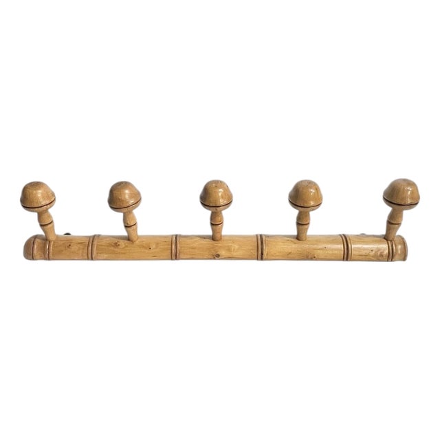 Antique French Provincial Faux Bamboo Wood 5 Peg Coat Hat Rack For Sale