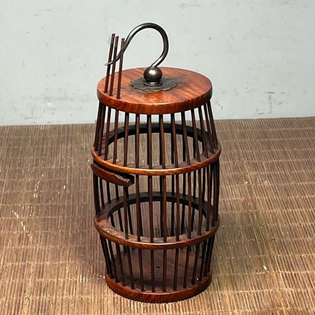 Vintage Chinese Pearwood Cricket / Cicada Cage With Metal Hook, Chinoiserie Decorative Insect Cage For Sale In Los Angeles - Image 6 of 9