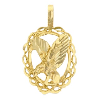 Eagle with Diamond Cuts in Oval Frame 14k Yellow Gold Charm For Sale
