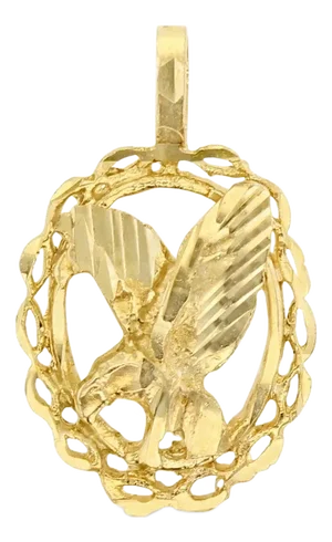 Eagle with Diamond Cuts in Oval Frame 14k Yellow Gold Charm