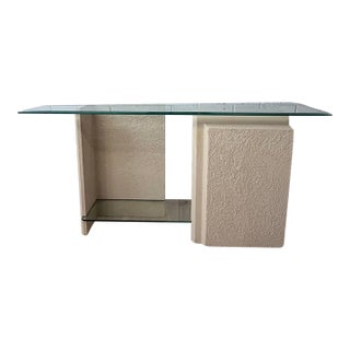 Postmodern Faux Stone Tiered Console Table, Plaster and Wood For Sale