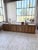 Antique 1950s pine trade or shop counter, measuring an extra-large 3.5 meters. formerly in a fabric shop, it bears the...