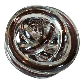 Abstract Art Glass Knot Twisted Infinity Decor Paperweight Clear & Purple Colors 4" X 3.5" For Sale