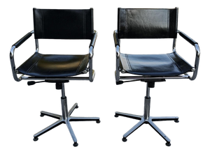 Set of Swivel Chairs in Leather and Steel, 1980s