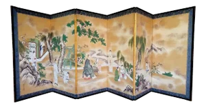 Antique Japanese Folding Screen by Kano Tanshin