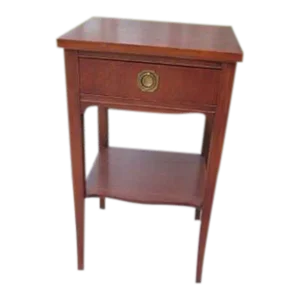 1980s Vintage Side Solid Wood Square Single Drawer Medium Cherry Wood Tone Table