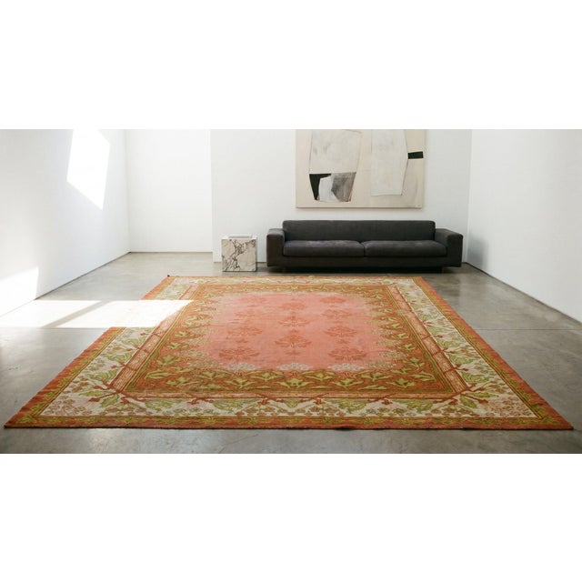 Blush Lovely Pink Color With Florid Design in a Art Nouveau Style Antique Donegal Rug For Sale - Image 8 of 9