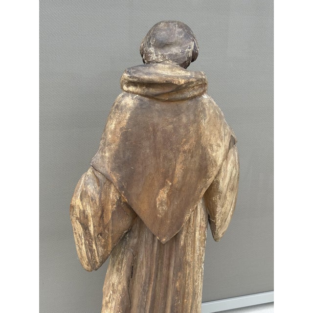 Large 18th Century Baroque Religious Carved Wooden Monk For Sale - Image 12 of 15