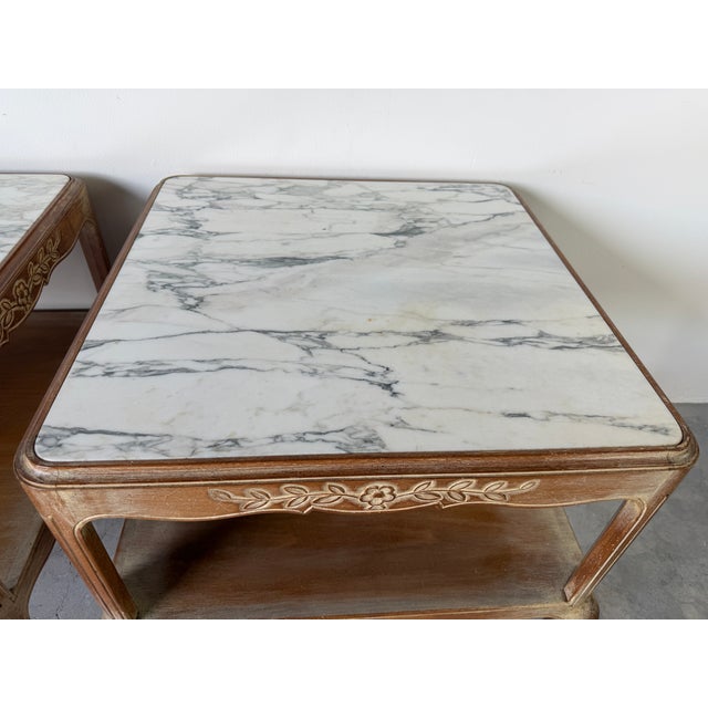 Vintage French Provincial Style Two Tier Marble Top End Tables – A Pair For Sale In Miami - Image 6 of 17