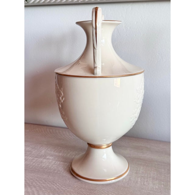 Lenox Lenox the Autumn Collection Large Embossed Double Handled Ivory Urn With 24 Karat Gold Accents For Sale - Image 4 of 8