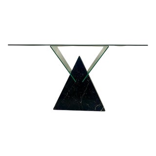 1980s Postmodern Triangle Marble Base Console Table in the Style of Massimo Vignelli . For Sale