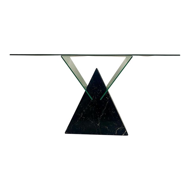 1980s Postmodern Triangle Marble Base Console Table in the Style of Massimo Vignelli . For Sale