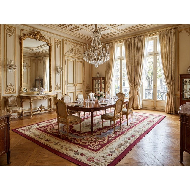 9x12 Vintage Aubusson Flat Weave Wool Rug, Burgundy Rose Medallion For Sale - Image 11 of 12