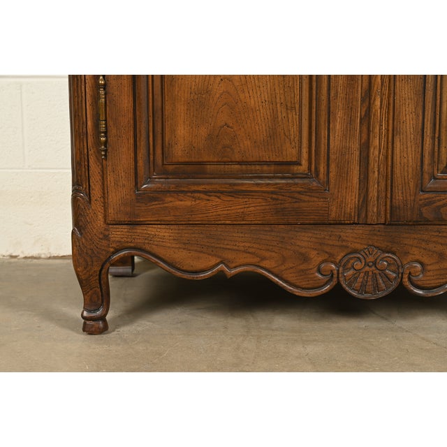 Baker Furniture French Provincial Louis XV Carved Oak Armoire Dresser or Linen Press For Sale - Image 12 of 18