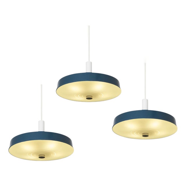 Large Vintage Pendant Lamps in Painted Metal and Opaline Glass, 1960, Set of 3 For Sale