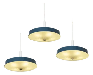 Large Vintage Pendant Lamps in Painted Metal and Opaline Glass, 1960, Set of 3