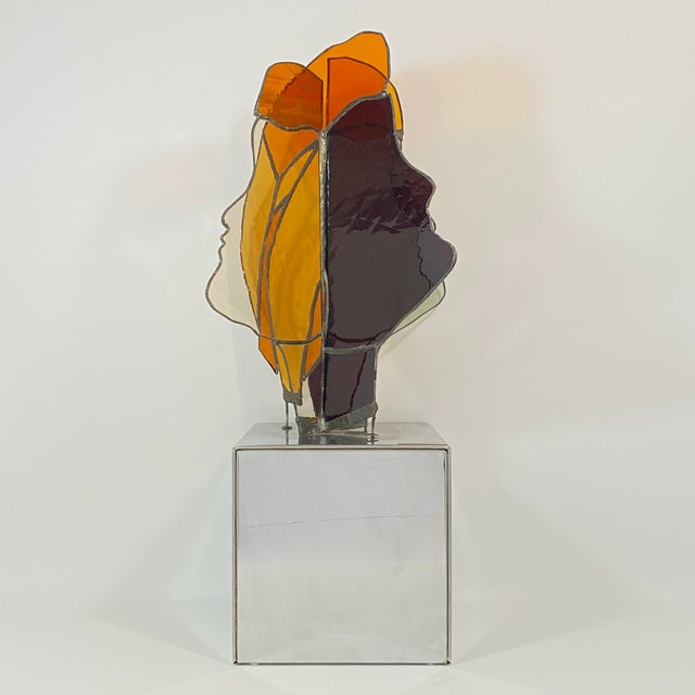 Mid Century Modern Multiple Faces Stained-Glass Sculpture ...