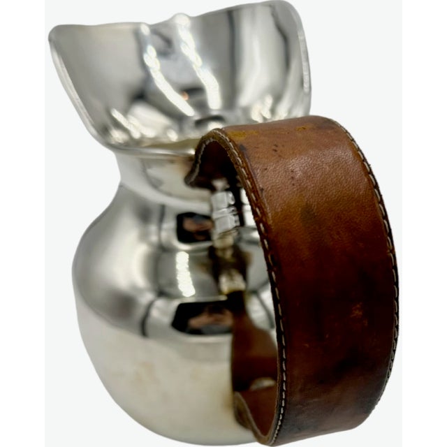 Silver Vintage Hermès Paris Silverplate Pitcher Jug with Brown Leather Handle For Sale - Image 8 of 12