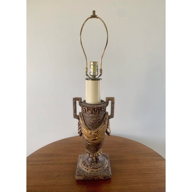 Vintage Neoclassical Urn-Form Table Lamp With Greek Key and Draped Swag For Sale - Image 12 of 12