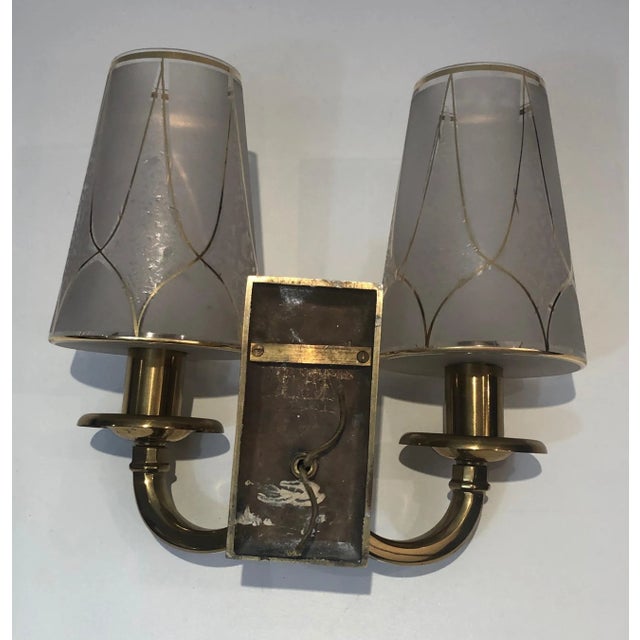 Brass Art Deco Brass Wall Lights, French Work in the Style of Perzel, 1900's - A Pair For Sale - Image 8 of 13