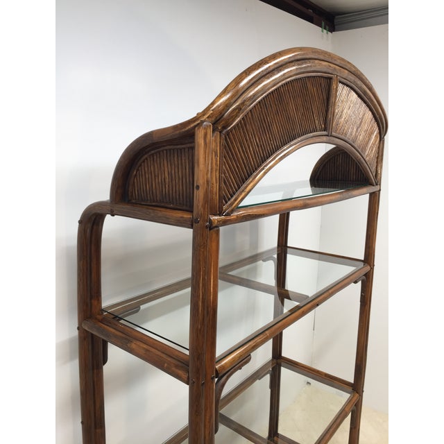 Vintage Rattan and Glass Arched Fan Top Multi Shelf Etagere For Sale - Image 18 of 18