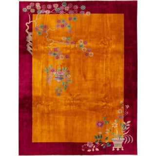 Antique Godenrod Art Deco Chinese Wool Rug 8 Ft 8 in X 11 Ft 5 In. For Sale