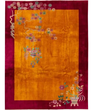 Antique Godenrod Art Deco Chinese Wool Rug 8 Ft 8 in X 11 Ft 5 In.