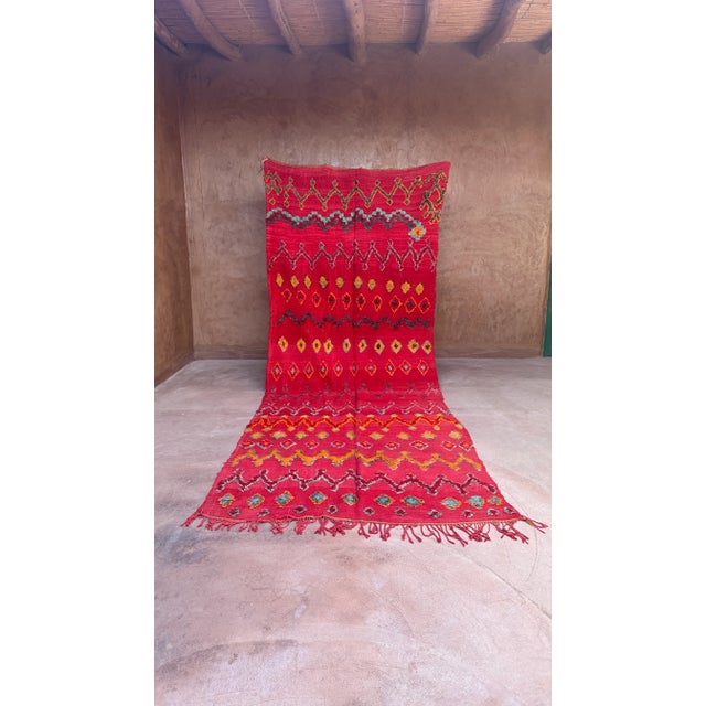 Tribal 1980’s Moroccan Red Tribal Flatweave Wool Rug -13.3 X 5.3 Ft For Sale - Image 3 of 9