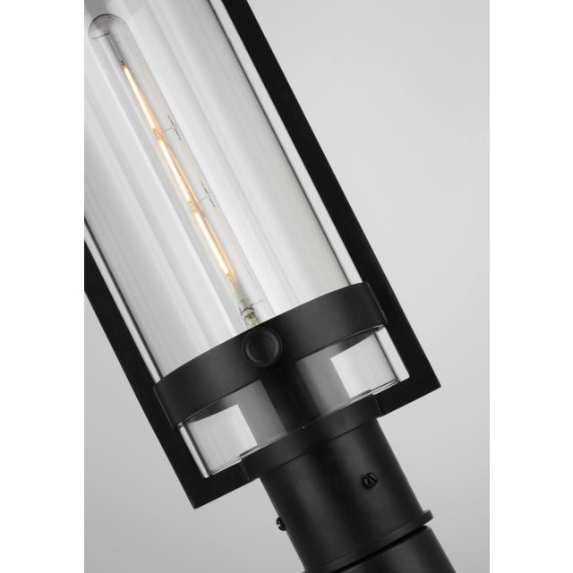 Visual Comfort Ian K. Fowler for Visual Comfort Signature Kears Medium Post Lantern in Aged Iron with Clear Glass For Sale - Image 4 of 5