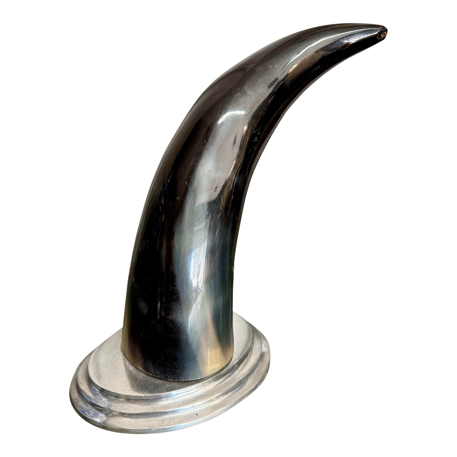 Pewter Mounted Polished Horn | Chairish