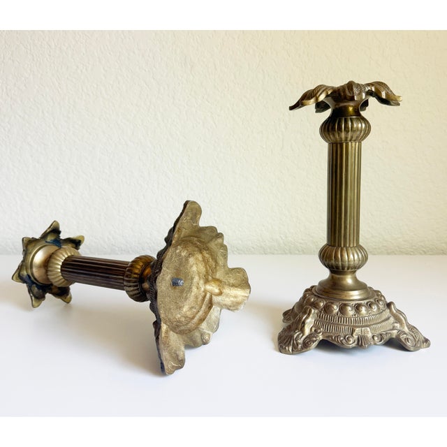 Palm Beach Style Brass Candlesticks, 1960s - A Pair For Sale - Image 11 of 11