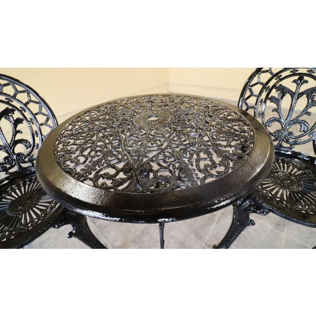 Late 20th Century Victorian Revival Iron and Aluminum Garden Bistro Set, 3 Pieces For Sale - Image 12 of 15