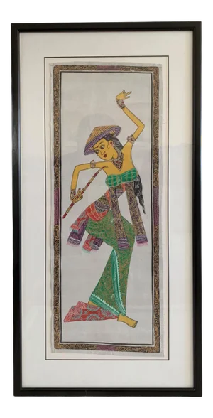 Late 20th Century Balinese Dancer Painting, Framed