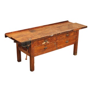 Large Antique Industrial Wood Workbench For Sale