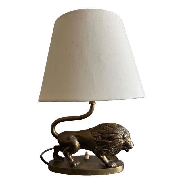 Vintage Brass Lion Lamp, 1970s For Sale