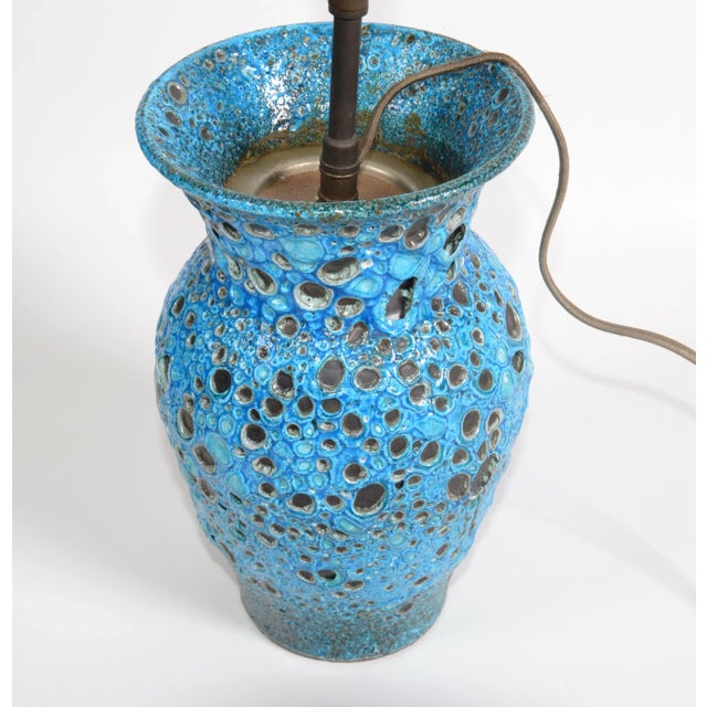 Turquoise Vallaurice France Turquoise Glaze Ceramic Table Lamp Pottery Folk Art French For Sale - Image 8 of 13