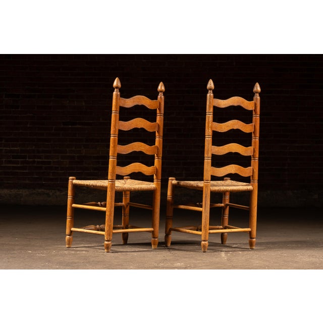 Mid 20th Century Pair of Mid 20th Century American Ladderback Rush Seat Dining Chairs For Sale - Image 5 of 7