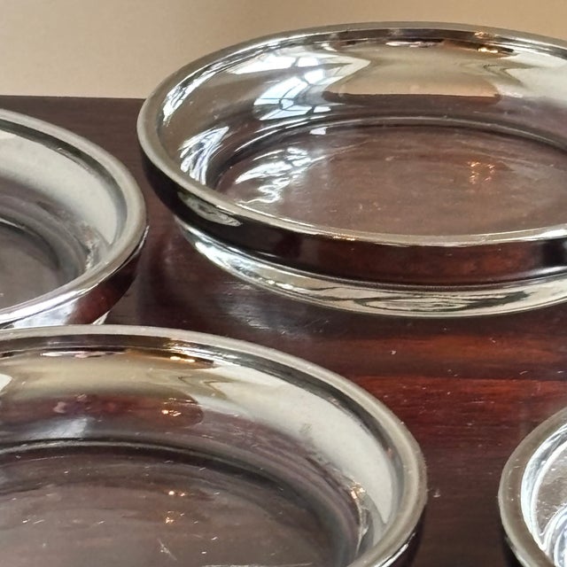 Vintage Dorothy Thorpe-Style Clear Glass Coasters With Silver-Toned Metal Rims – Set of Five For Sale - Image 9 of 13